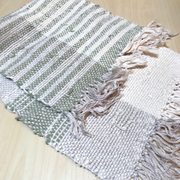 Handwoven Cotton Runner. Sage, Tan, Cream. Artisan Cotton. Wabi Sabi Farmhouse. - Picture 9 of 9